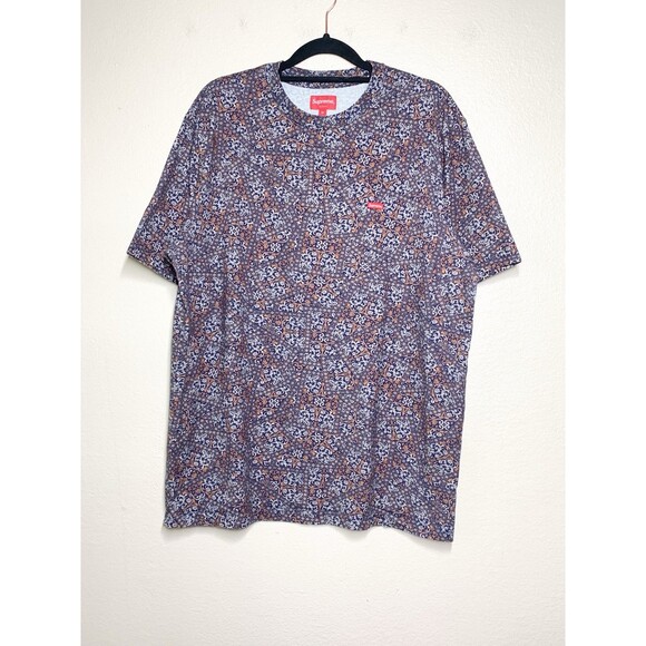 Supreme Small Box Tee Men's M Navy Floral Cards 100% Cotton - Picture 1 of 5